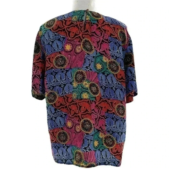 Christie & Jill top size L multicolored 100% silk floral watercolor 80s 90s - Picture 4 of 9